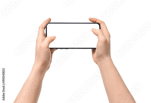 Female hands with blank mob...