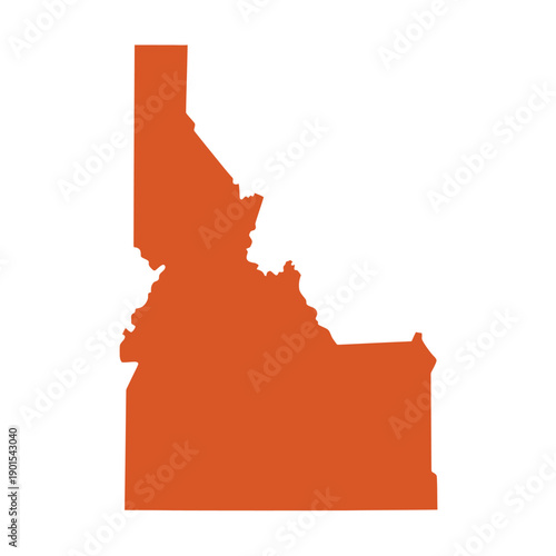 A vibrant orange silhouette map of Idaho on a clean white background