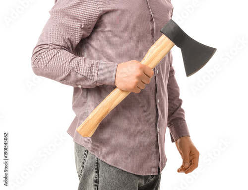 Man with ax on white backgr...