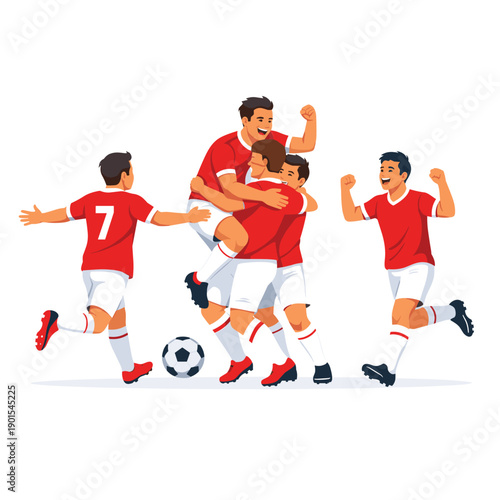 Celebrating soccer players after scoring a goal