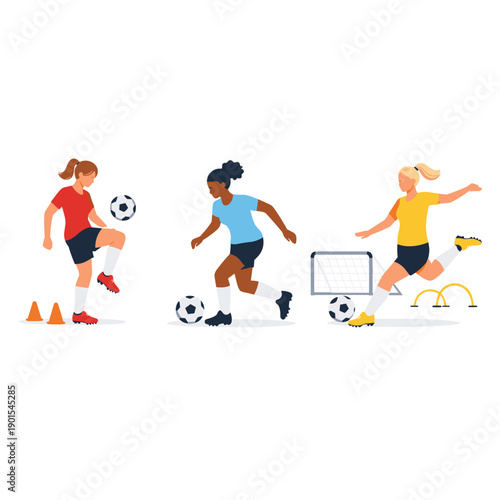 Girls practicing soccer skills on the field