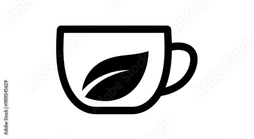 Black and white tea cup with leaf