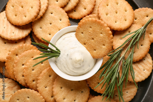 Plate with tasty crackers, ...