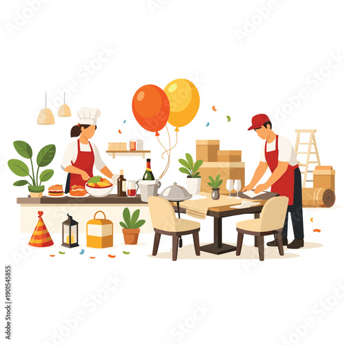 Catering service setup for an event celebration