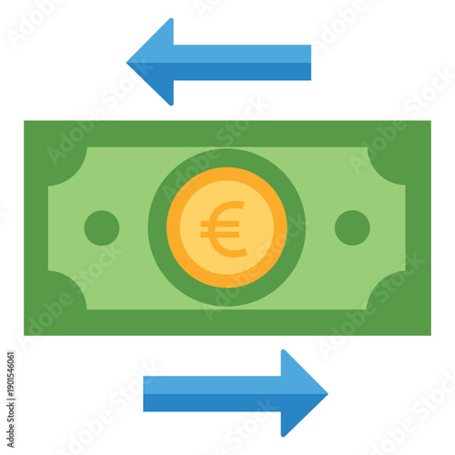 Euro Currency Exchange: Illustration of a euro banknote with arrows indicating currency exchange. Demonstrating financial transactions, international trade, and monetary concepts.