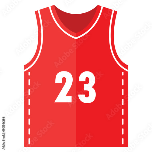 Basketball Jersey Illustration: A vibrant red basketball jersey with the number 23 prominently displayed. This image is a perfect visual for sports, team spirit, and athletic apparel.
