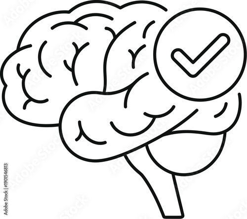 Brain Care Concept with Checkmark Symbol Approval Idea for Mental Wellness and Cognitive Function Illustration