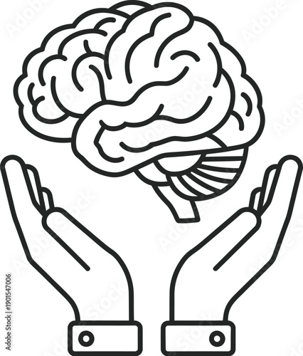 Hands Holding Human Brain Illustration for Brain Care and Mental Health Awareness eps