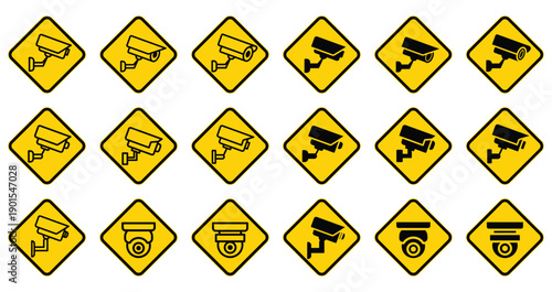 Warning Signs Featuring Security Surveillance Camera Illustrations