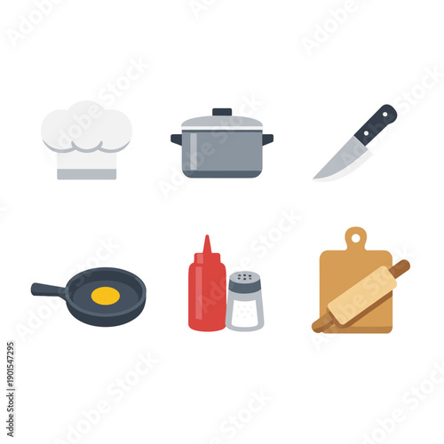 Chef and kitchen tools icon set