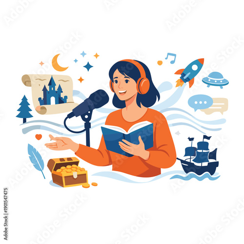 Creative podcast storytelling with adventure theme