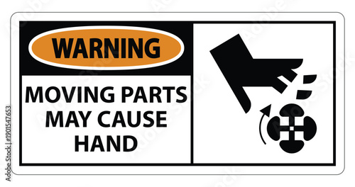 Caution Sign with Warning for Moving Parts and Hand Safety Guidelines