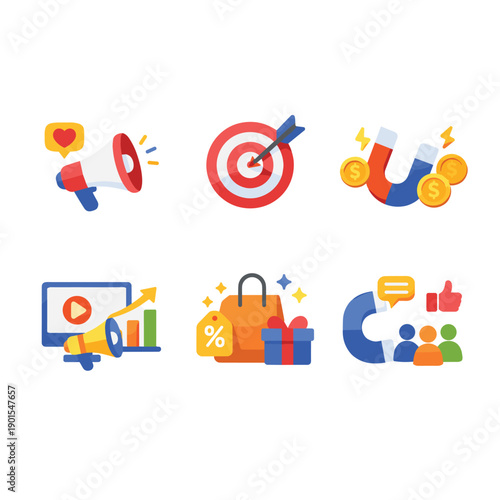 Marketing and Promotion Icons Set for Business