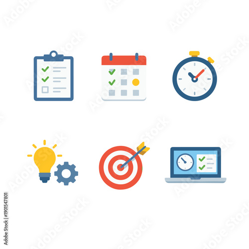 Task management icons set for productivity enhancement
