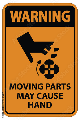 Warning Sign for Moving Parts with Hand Icon on Safety Background