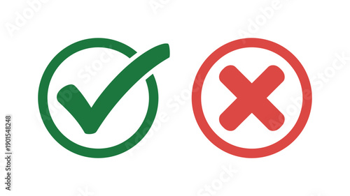 A green checkmark and a red X symbol on a white background