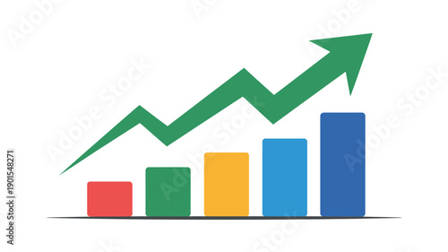 A colorful bar graph showing a steady increase in growth with a green arrow pointing upwards