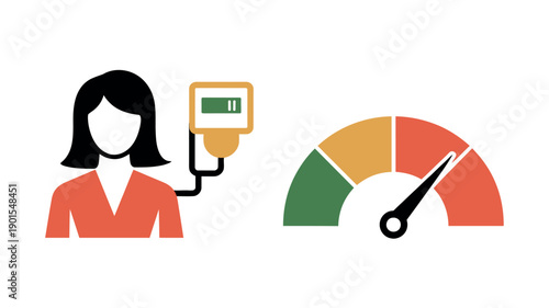 A woman's health is being monitored with a blood pressure gauge and a meter reading.