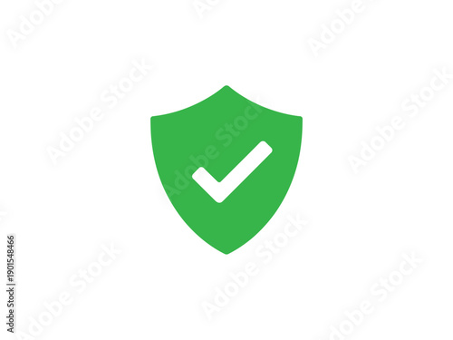 A green shield icon with a white checkmark on a clean white background, symbolizing security and protection.