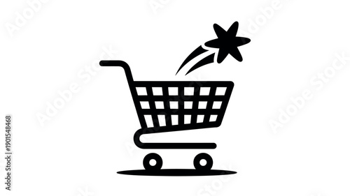 A shopping cart icon with a star flying out of it, symbolizing a great deal or special offer