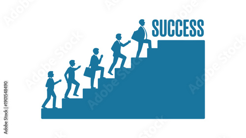 A group of businesspeople climbing a staircase to achieve success in their careers