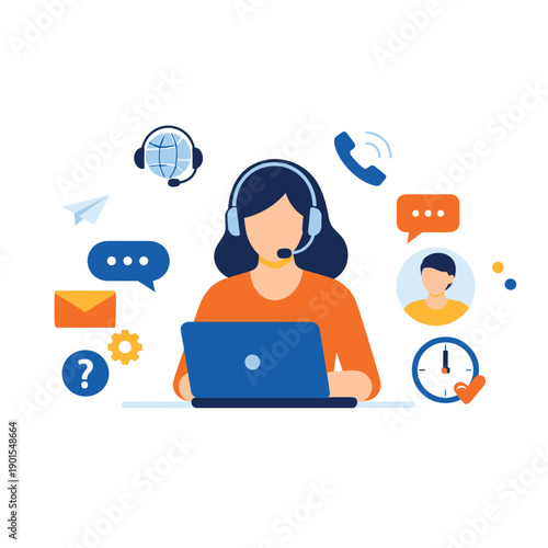 Customer support representative assisting clients illustration