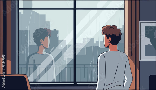 Man Standing by the Window Looking Out.