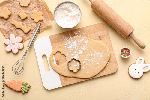 Fresh dough with raw Easter...