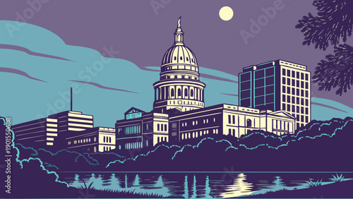 Austin skyline with the texas capitol building in vibrant colors, perfect for brochures, website banners, or promotional materials showcasing austin, texas.