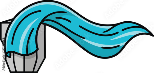 Blue Fabric Flowing from Container Edge.