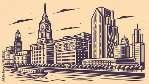 Philadelphia skyline reflecting on water, a stunning city skyline suitable for travel, tourism, cityscape, urban landscape, and architectural themes.