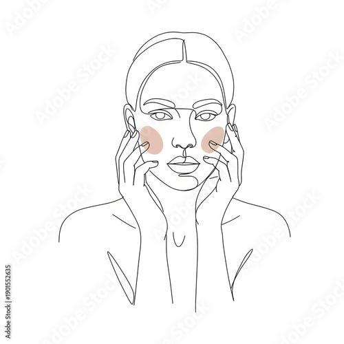 Woman Performing Facial Massage and Skincare Routine with Hands on Face