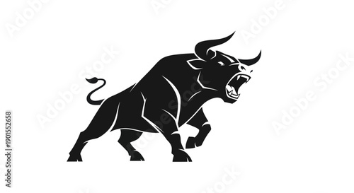 Black bull silhouette on white background