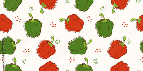 Colorful Bell Pepper Seamless Pattern with Fresh Vegetable Illustration