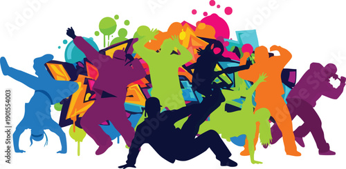 Colorful Silhouettes of Dancing People.