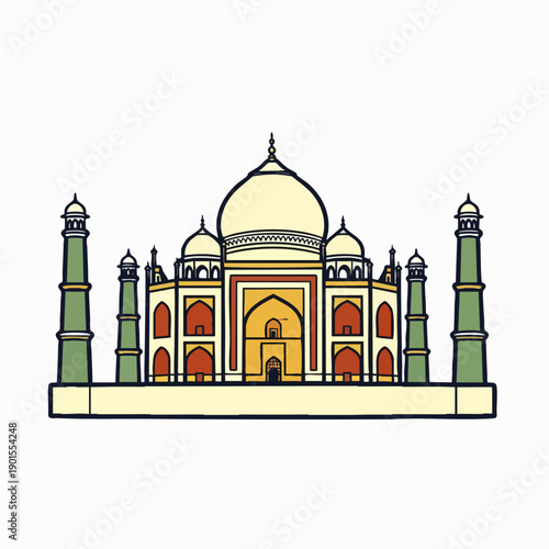Vibrant cartoon illustration of the historic Taj Mahal, a world-renowned monument and symbol of India, perfect for travel, education, and cultural themes.