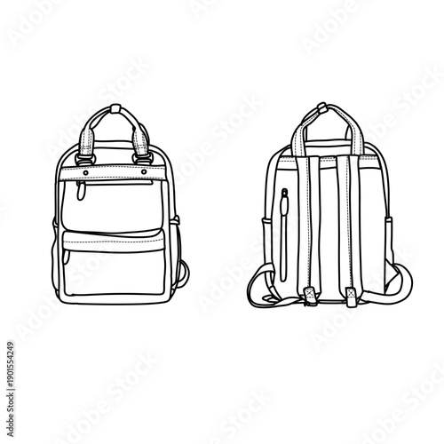 Backpack Line Art - Front and Back Views for Design.