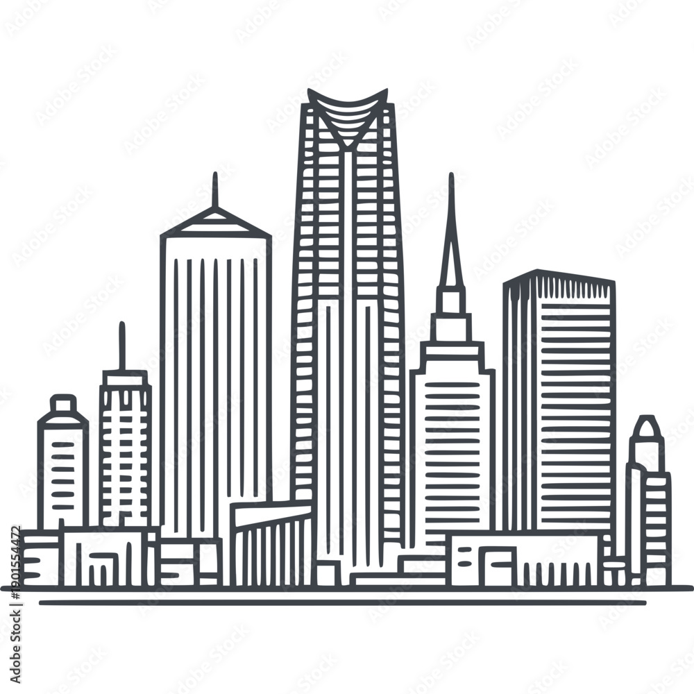 Fototapeta premium Oklahoma City Skyline Outline Vector