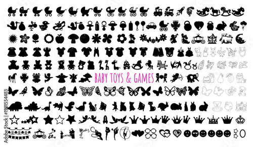 Baby Toys and Games Silhouette Collection: A comprehensive compilation of baby toys and games in elegant silhouette.