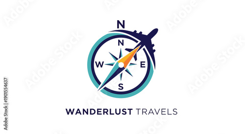 Wanderlust Travels Logo with Compass and Airplane.