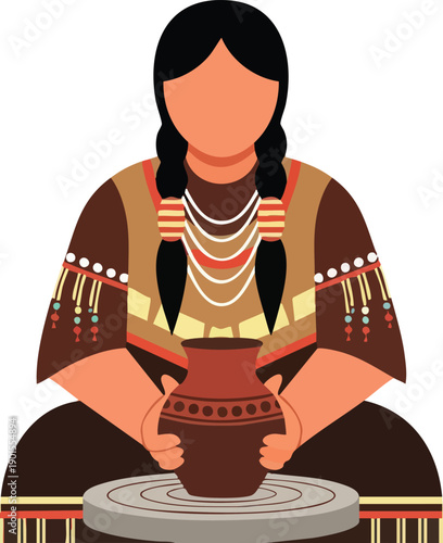 Woman Creating Pottery on Pottery Wheel.