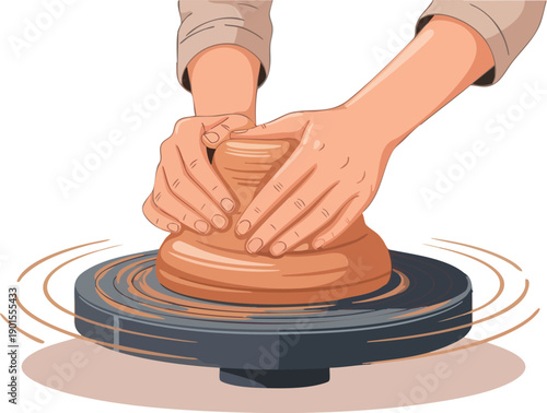 Hands Shaping Clay on Pottery Wheel.