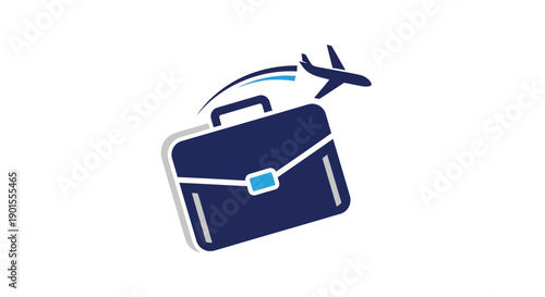 Business Travel Suitcase and Airplane Icon.
