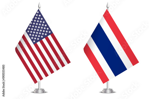 Flags of United States and Thailand. The concept of partnership and joint action. Symbol of partnership, cooperation, international collaboration, peaceful negotiations, alliance, bilateral