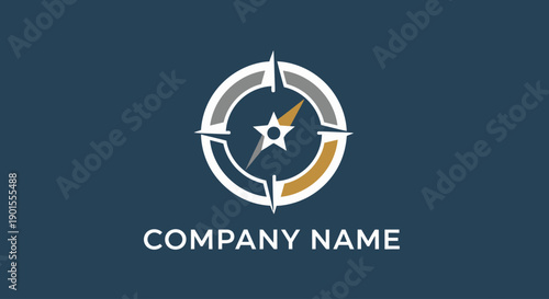 Corporate logo design with star emblem and navigation symbol.