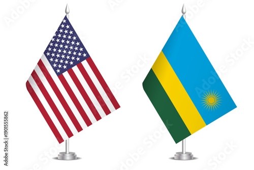 Flags of United States and Rwanda. The concept of partnership and joint action. Symbol of partnership, cooperation, international collaboration, peaceful negotiations, alliance, bilateral