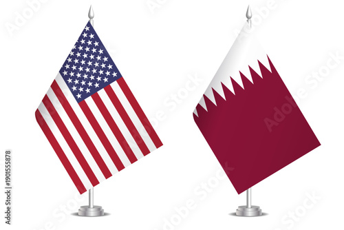 Flags of United States and Qatar. The concept of partnership and joint action. Symbol of partnership, cooperation, international collaboration, peaceful negotiations, alliance, bilateral communication