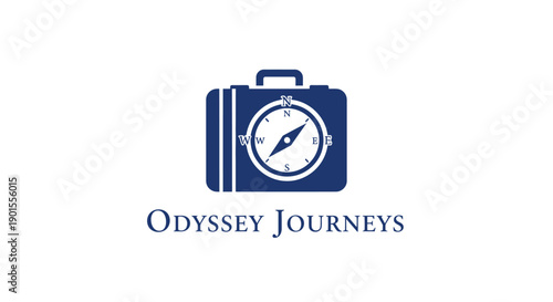 Travel company logo with suitcase and compass emblem.