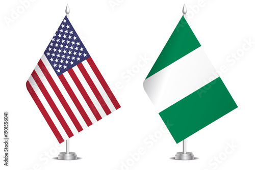 Flags of United States and Nigeria. The concept of partnership and joint action. Symbol of partnership, cooperation, international collaboration, peaceful negotiations, alliance, bilateral