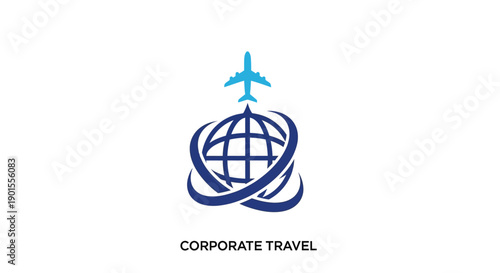 Corporate Travel Logo with Airplane and Globe Design.